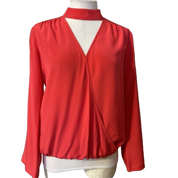 Trina Turk Top XS Extra Small Silk Coral Red Orange Long Sleeve - Picture 1 of 12